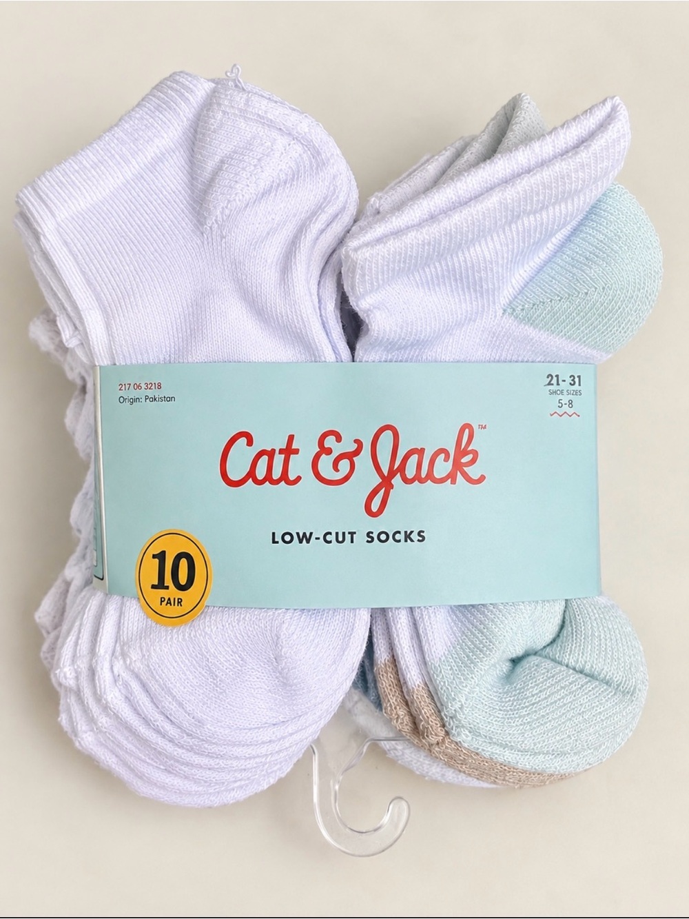 Cat & Jack Toddlers 2T- 3T -Cut Socks - White & assorted colors- 10 Pack